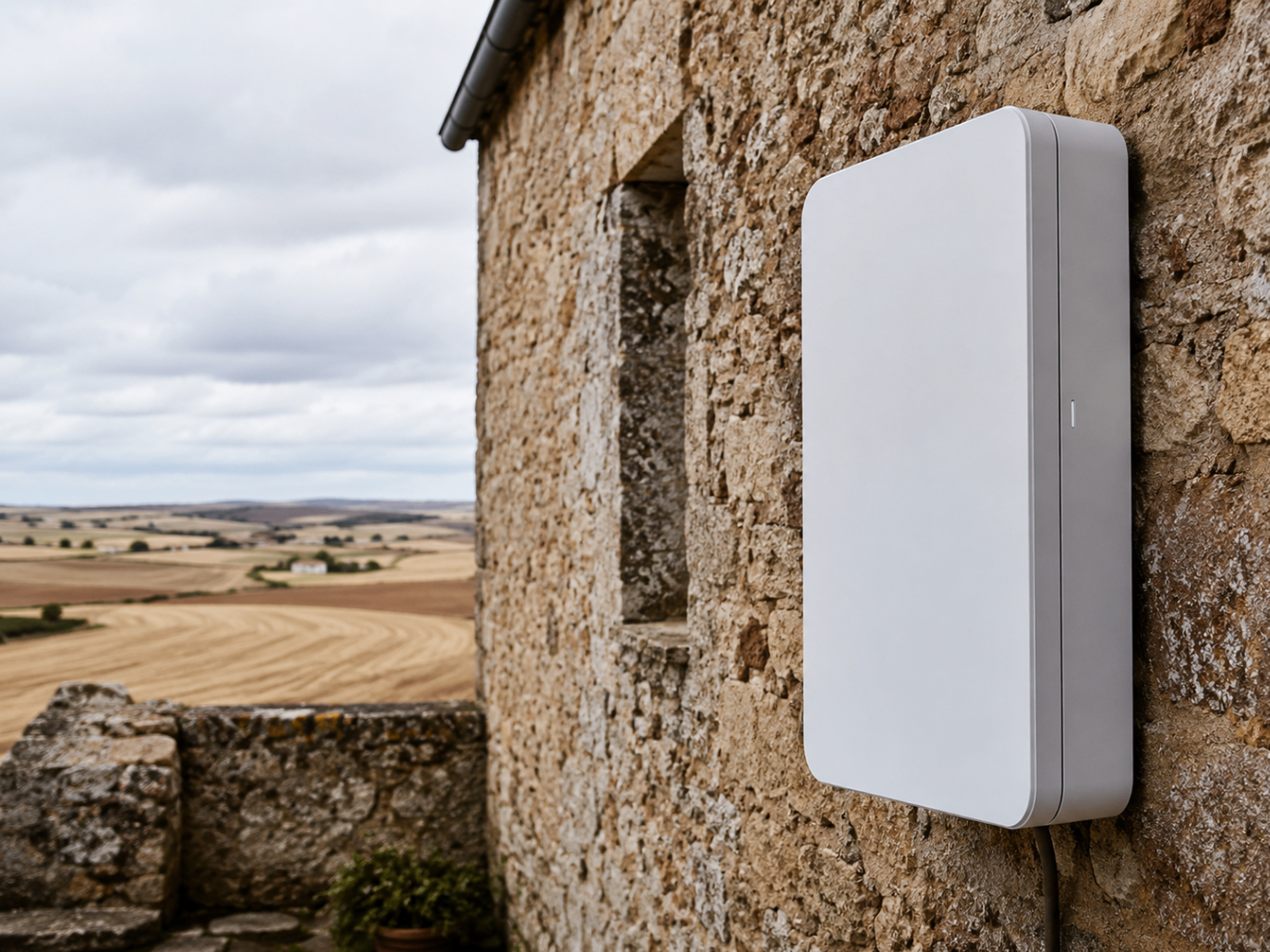 Batería de almacenamiento instalada en fachada de piedra